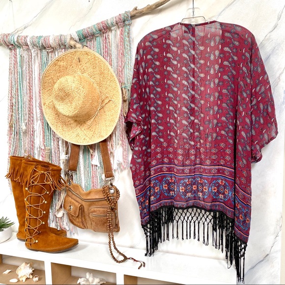 ♥️FALL BOHO fringed breezy cape-prune SPICE - Picture 8 of 8